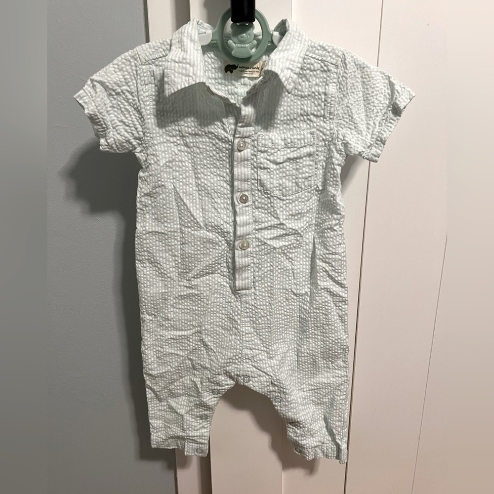 Monica+Andy Striped Mint Button Down Romper